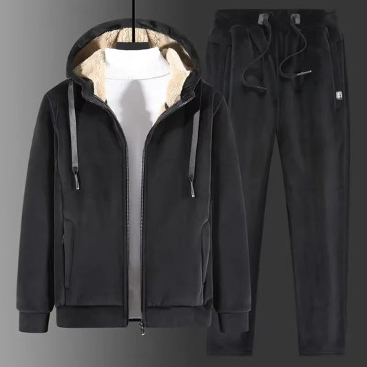Men's Sherpa-Lined Hooded Tracksuit | Jacket Pants Winter Warmth Hero