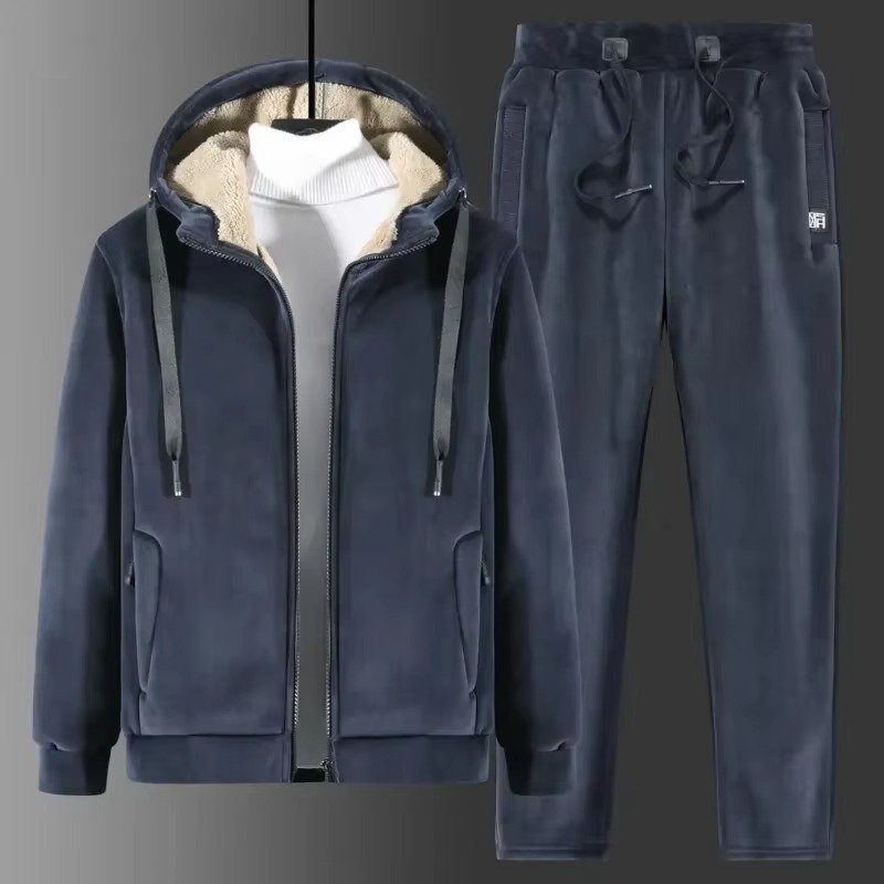 Men's Sherpa-Lined Hooded Tracksuit | Jacket Pants Winter Warmth Lifestyle