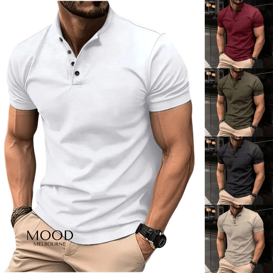 Men's Short Sleeve Henley Shirt | Button Placket Close Up