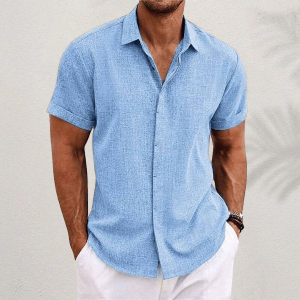 Men's Short Sleeve Linen Shirt | Relaxed Summer Fit Close Up