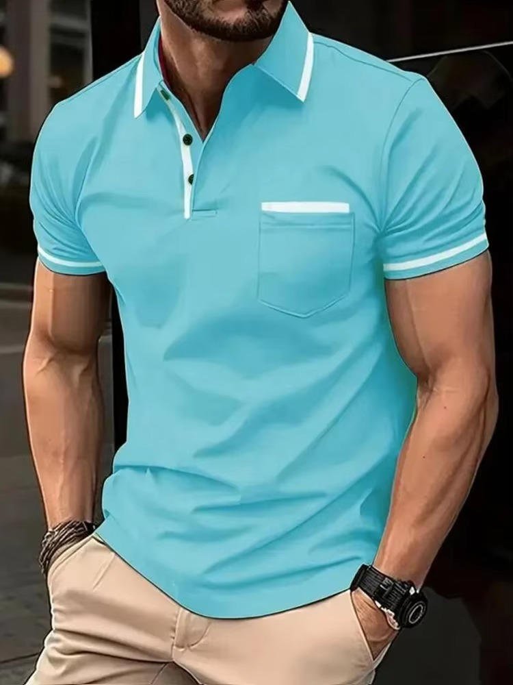 Men's Short Sleeve Polo Shirt | Chest Pocket Angle
