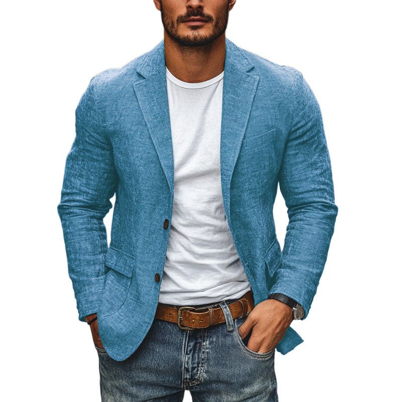 Men's Single-Breasted Cotton Linen Blazer | Slim Fit Detail