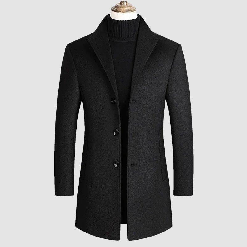 Men's Single-Breasted Heritage Wool Coat | Classic Fit Detail