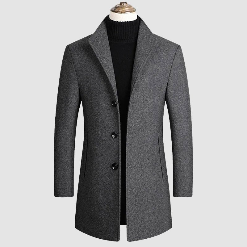 Men's Single-Breasted Heritage Wool Coat | Classic Fit Front