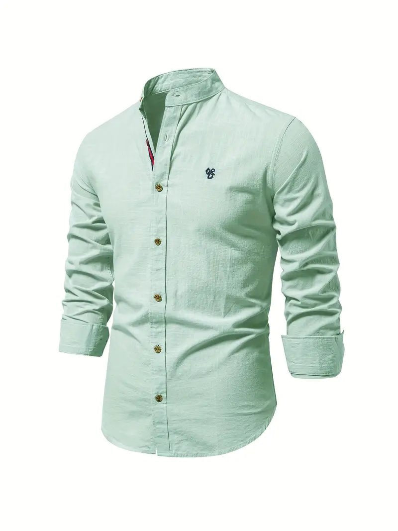 Men's Slim Fit Mandarin Collar Shirt | Smart Office Detail