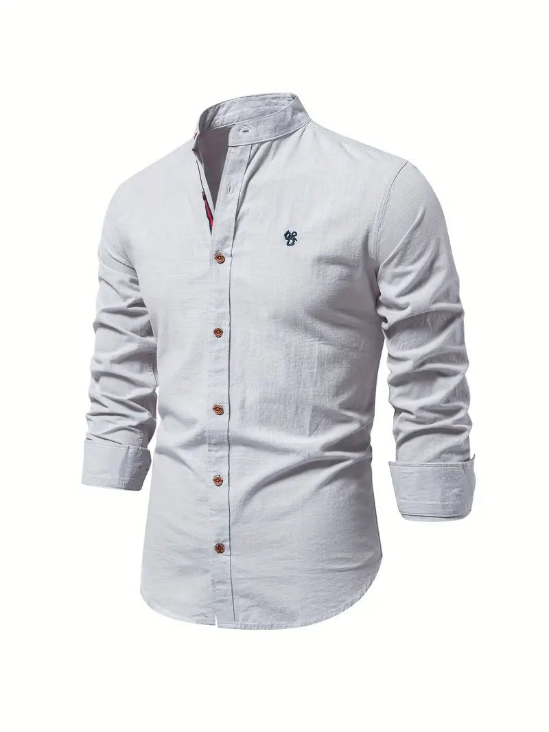 Men's Slim Fit Mandarin Collar Shirt | Smart Office Full