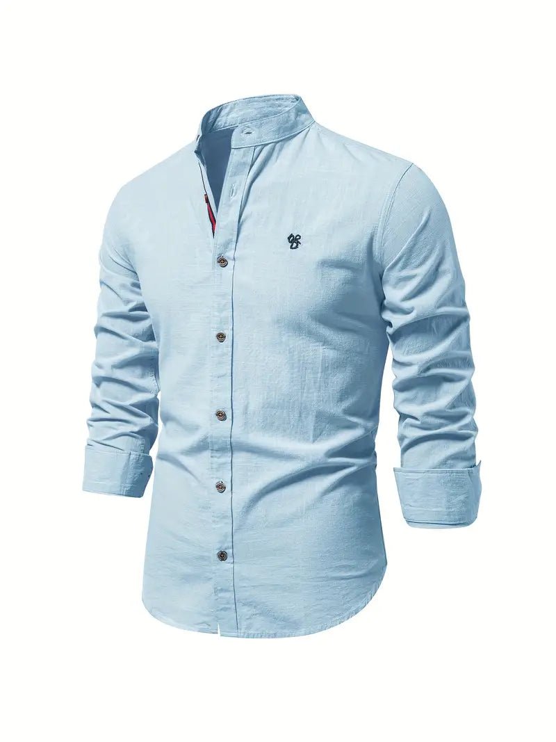 Men's Slim Fit Mandarin Collar Shirt | Smart Office View 11
