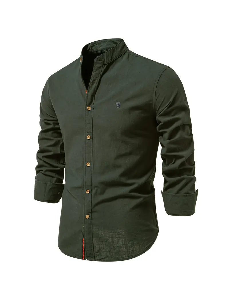 Men's Slim Fit Mandarin Collar Shirt | Smart Office View 15