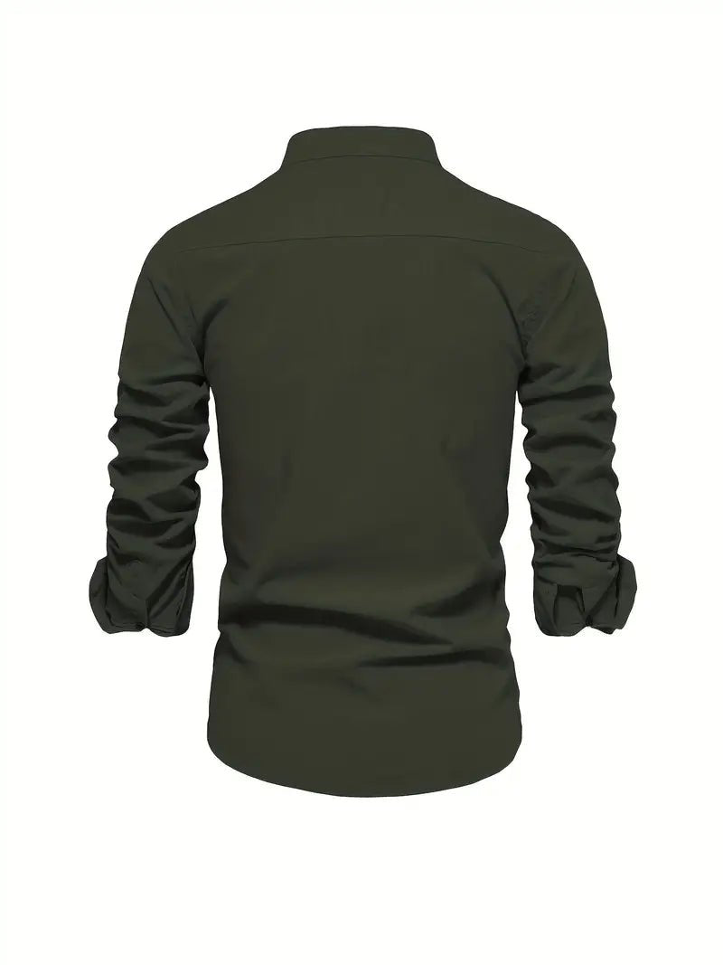 Men's Slim Fit Mandarin Collar Shirt | Smart Office View 16