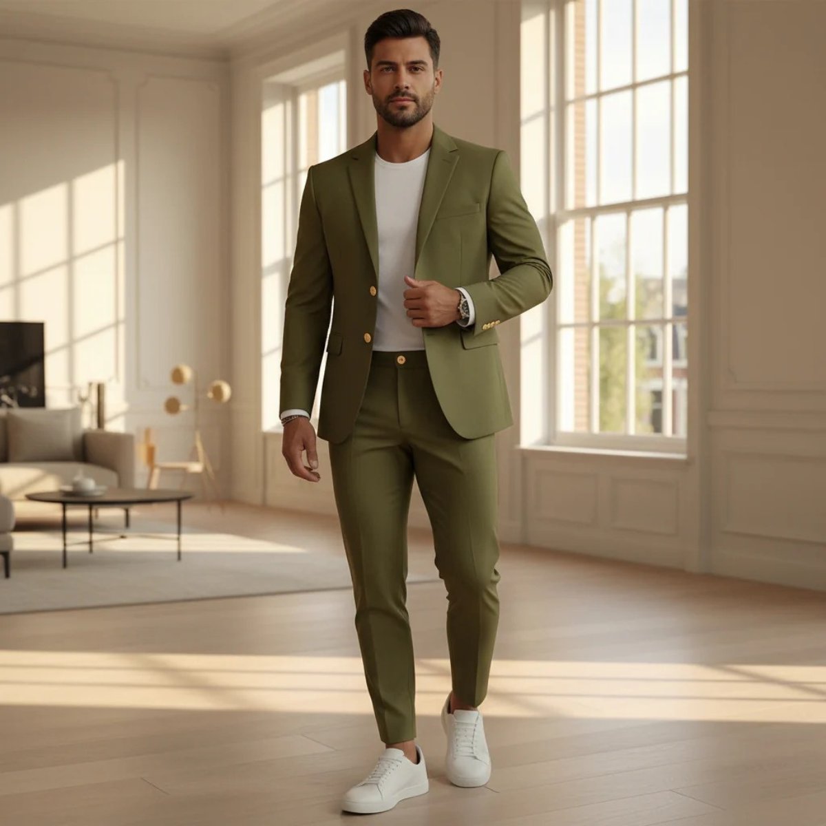 Men's Slim Fit Suit Set | Notched Lapel Blazer Back