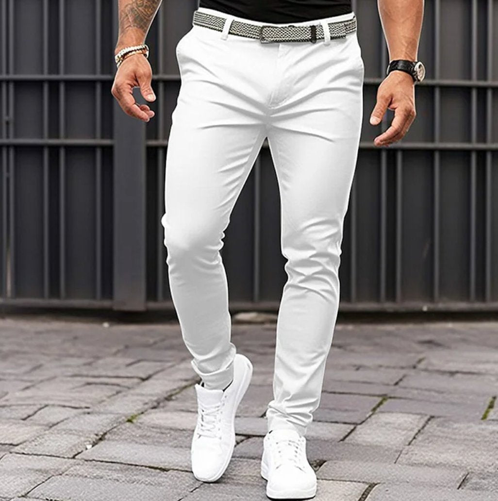 Men's Slim Tapered Chino Trousers | Stretch Jogger Style Front