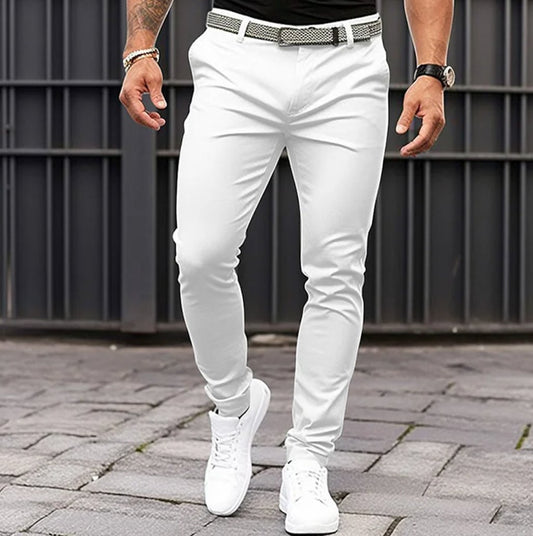 Men's Slim Tapered Chino Trousers | Stretch Jogger Style Front