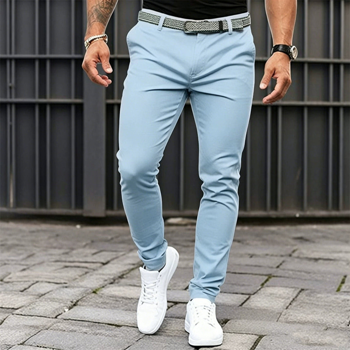Men's Slim Tapered Chino Trousers | Stretch Jogger Style Side