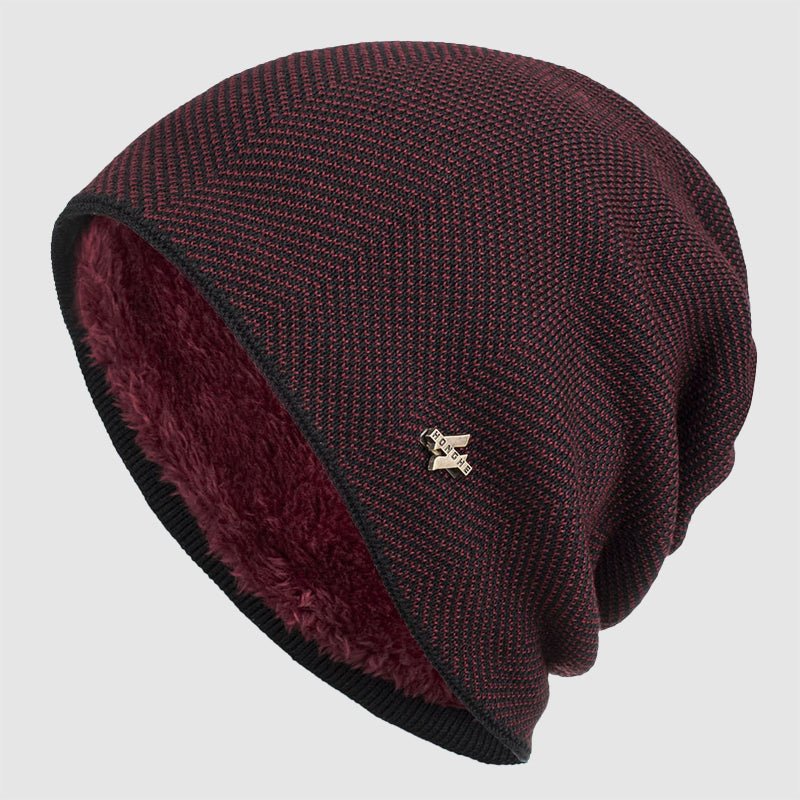 Men's Slouchy Textured Knit Beanie | Warm Lined Back