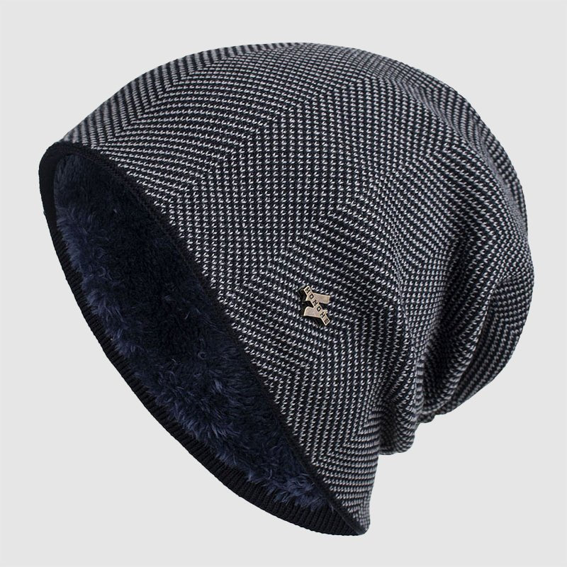 Men's Slouchy Textured Knit Beanie | Warm Lined Side