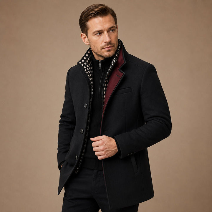 Men's Smart Casual Wool Trench Coat | Stand Collar Detachable Bib Angle