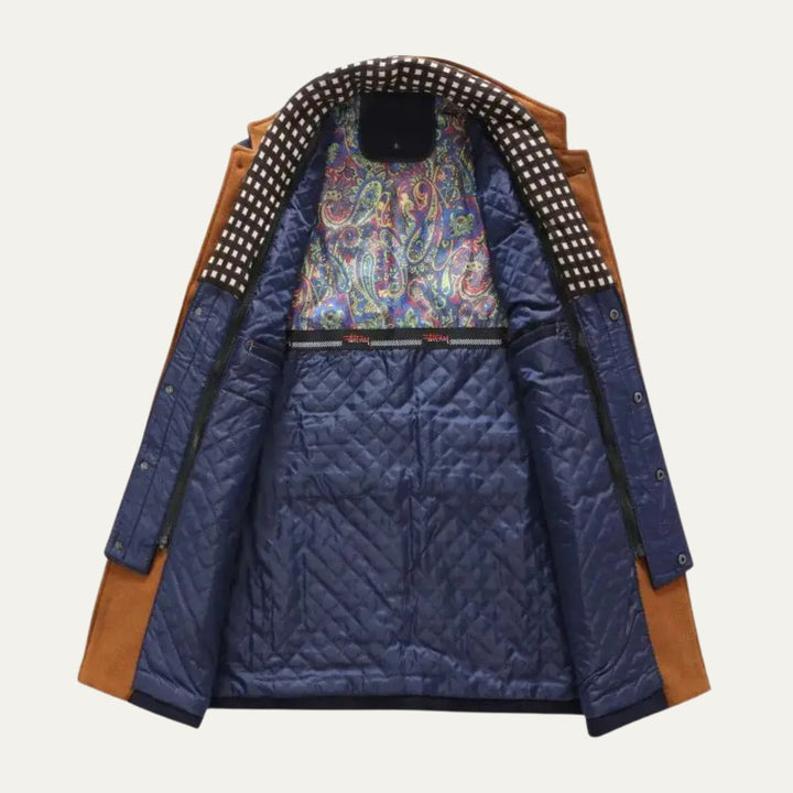 Men's Smart Casual Wool Trench Coat | Stand Collar Detachable Bib Close Up