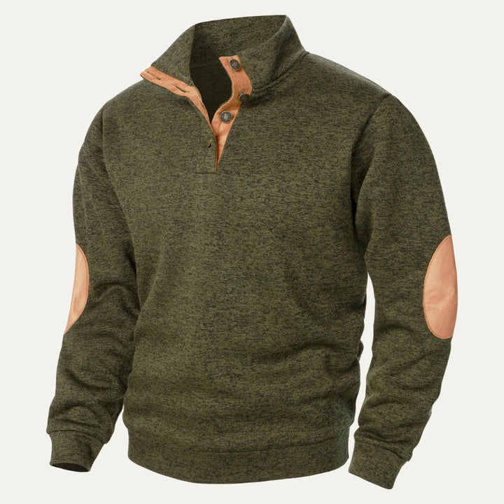 Men's Stand Collar Pullover Sweater | Suede Elbow Patches Back