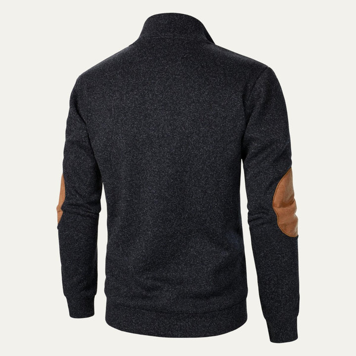 Men's Stand Collar Pullover Sweater | Suede Elbow Patches Front