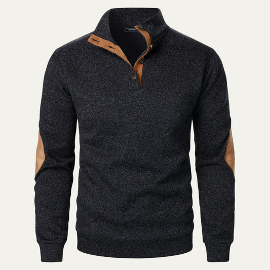 Men's Stand Collar Pullover Sweater | Suede Elbow Patches Hero
