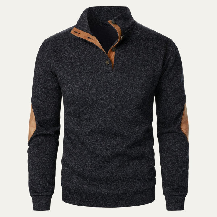 Men's Stand Collar Pullover Sweater | Suede Elbow Patches Hero