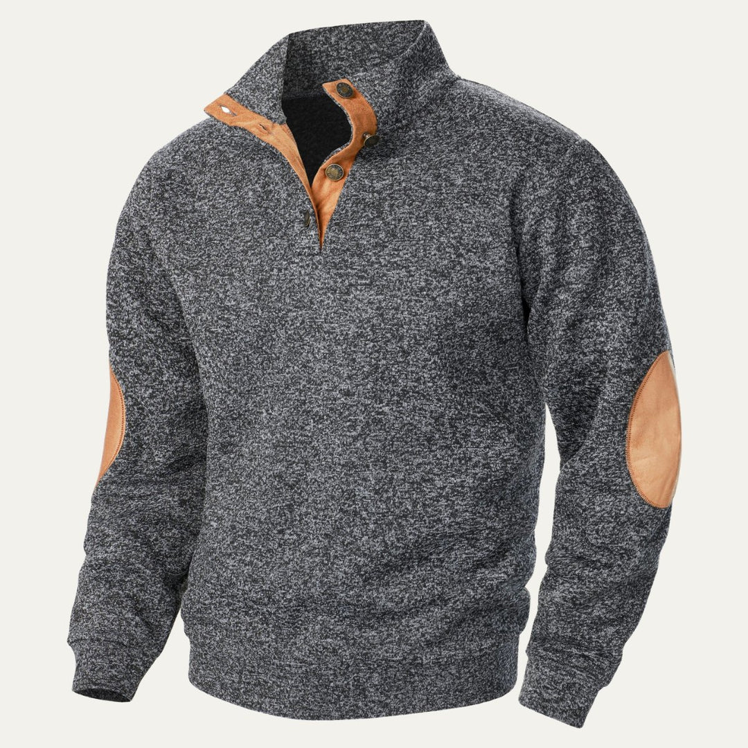 Men's Stand Collar Pullover Sweater | Suede Elbow Patches Lifestyle
