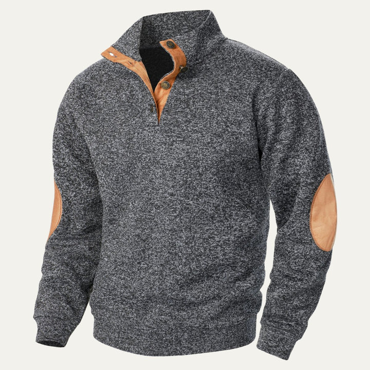 Men's Stand Collar Pullover Sweater | Suede Elbow Patches Lifestyle