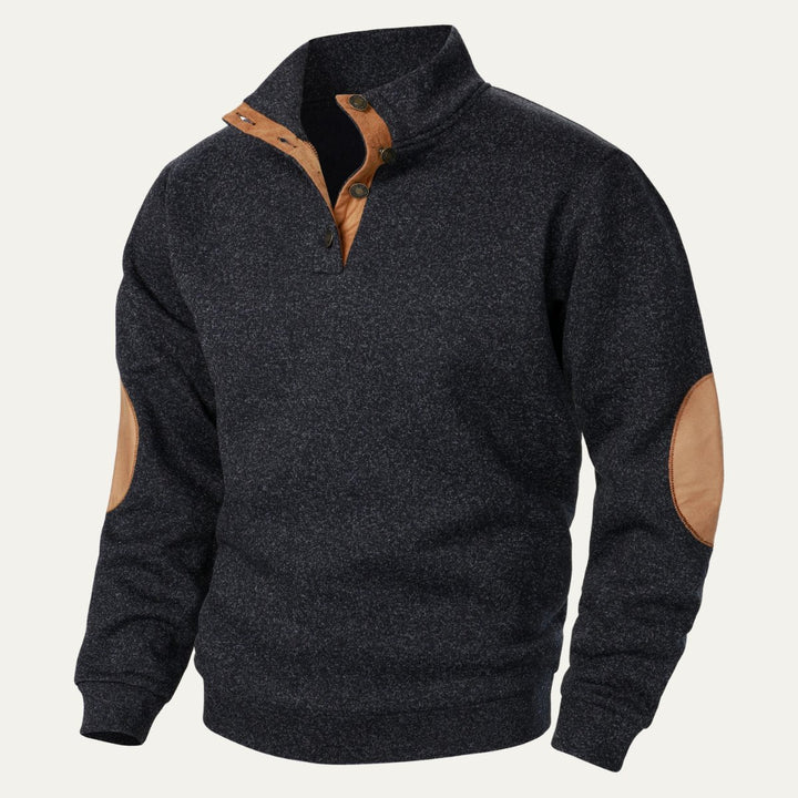 Men's Stand Collar Pullover Sweater | Suede Elbow Patches Side