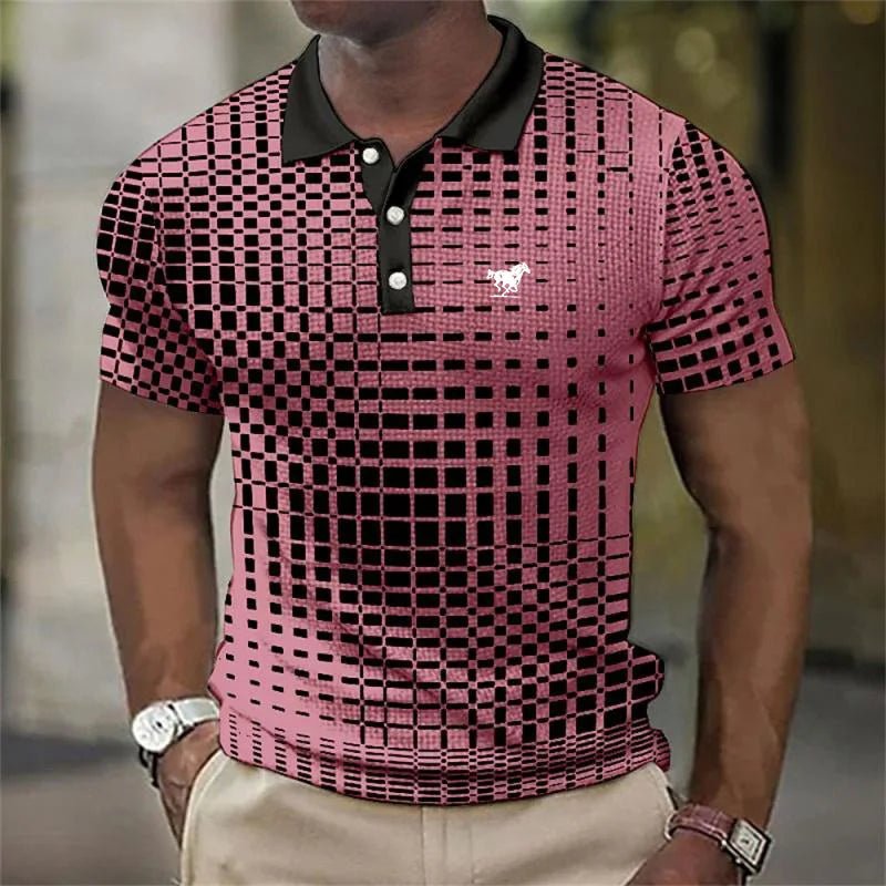Men's Stretch Pixel Polo Top Close Up