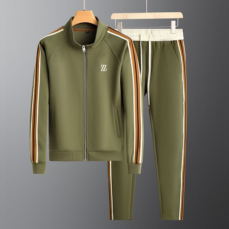 Men's Stripe Tracksuit Set | Zip Jacket & Joggers Side