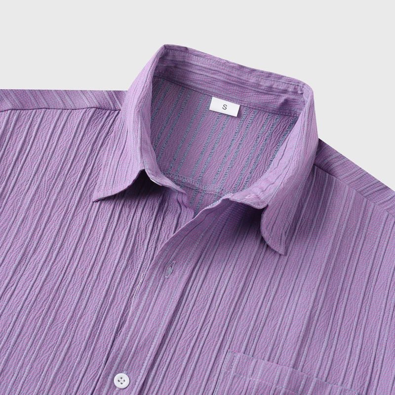 Men's Striped Linen Blouse Shirt | Classic Fit Detail