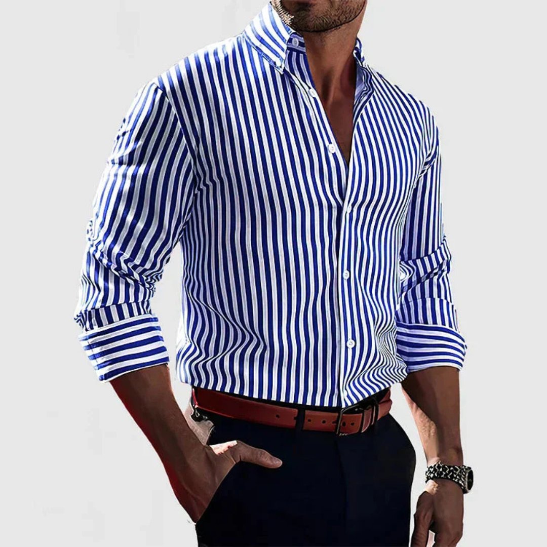 Men's Striped Long Sleeve Polo Shirt | Smart Casual Detail