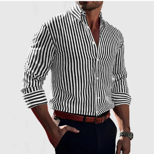 Men's Striped Long Sleeve Polo Shirt | Smart Casual Front