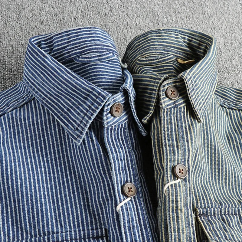 Men's Striped Vintage Denim Shirt | Classic Back
