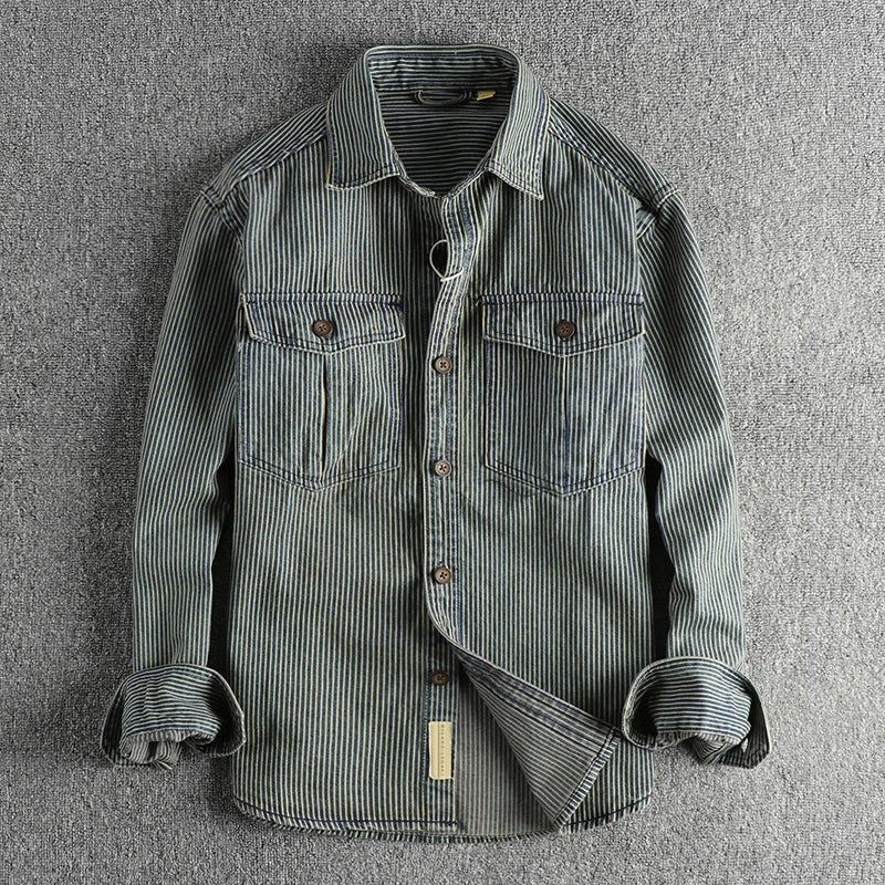 Men's Striped Vintage Denim Shirt | Classic Front