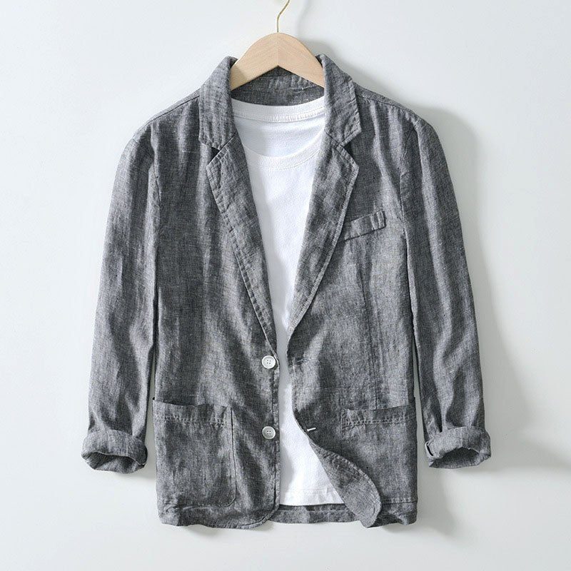 Men's Tailored Linen Blazer | Notch Lapel Detail