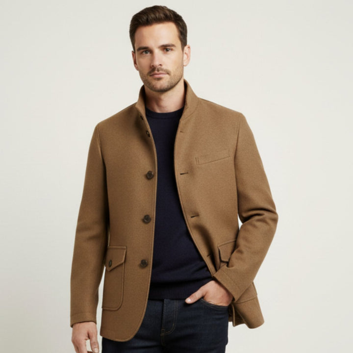 Men's Tailored Wool Overcoat | Flap Pocket Smart Fit Close Up