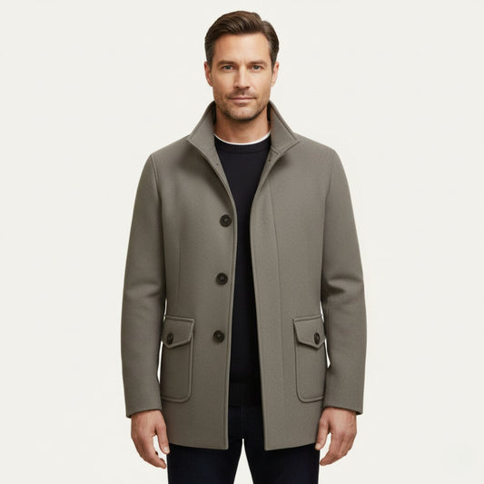 Men's Tailored Wool Overcoat | Flap Pocket Smart Fit Front