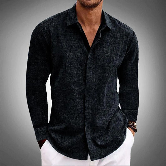 Men's Textured Linen Shirt | Long Sleeve Front