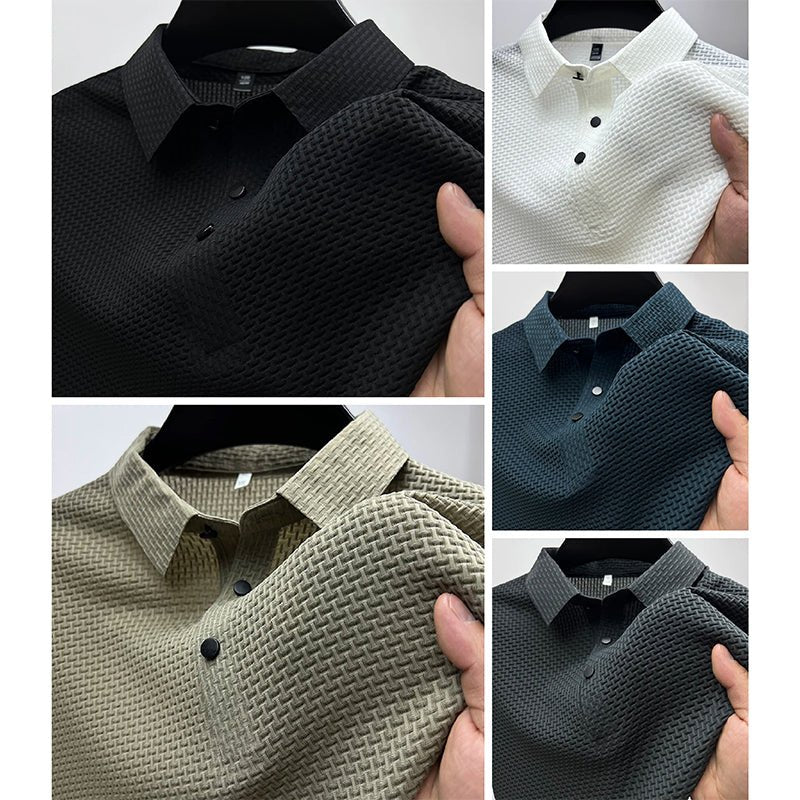 Men's Textured Weave Polo Shirt | Short Sleeve Close Up