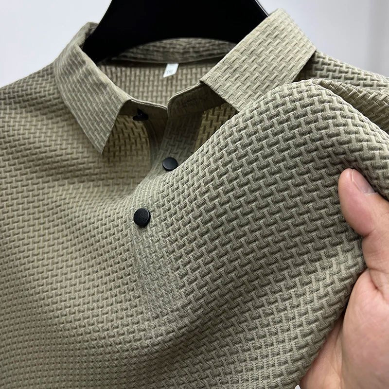 Men's Textured Weave Polo Shirt | Short Sleeve Detail