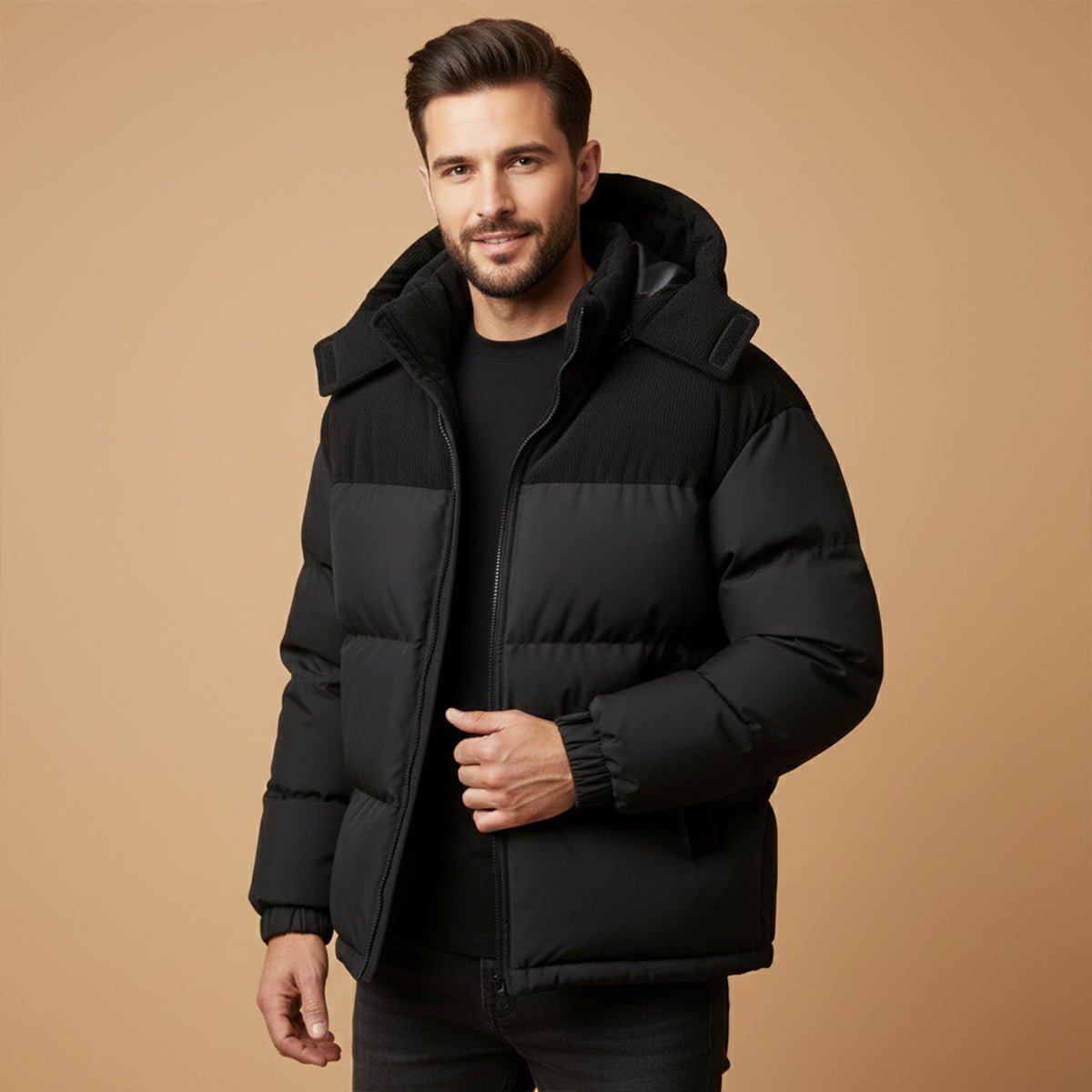 Men's Thick Hooded Puffer Winter Jacket | Corduroy Yoke Lifestyle