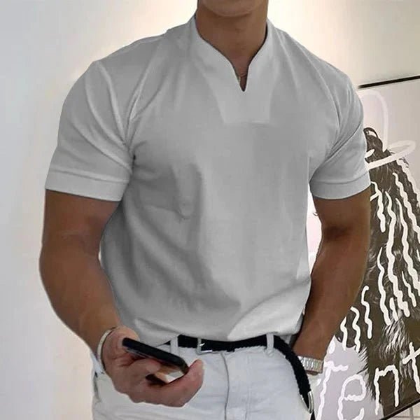 Men's V-Neck Quick-Dry Performance T-Shirt | Athletic Fit Detail