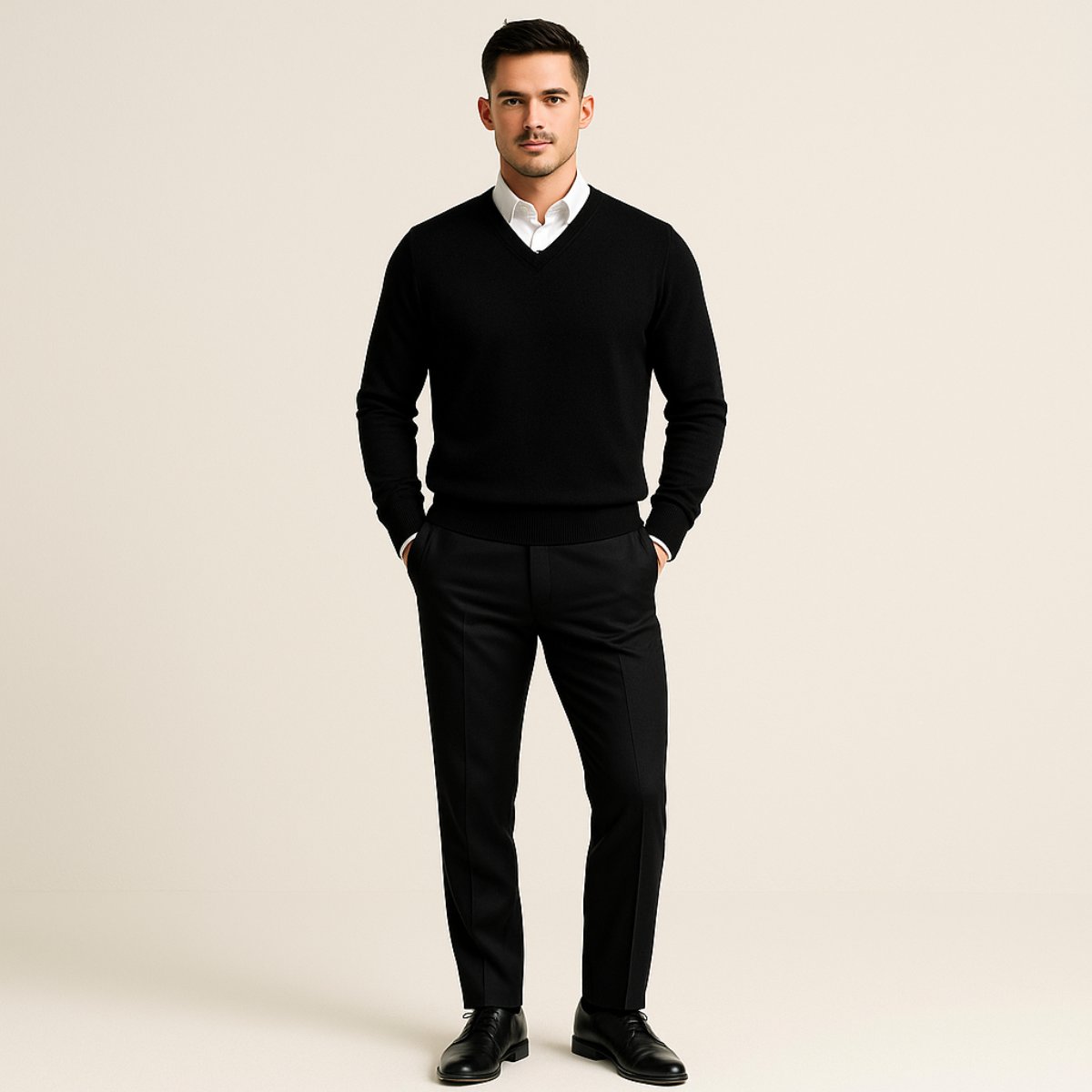 Men's V-Neck Wool Sweater | Slim Fit Knit Pullover View 11