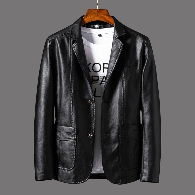 Men's Vegan Leather Blazer | Notched Lapel Tailored Fit Detail