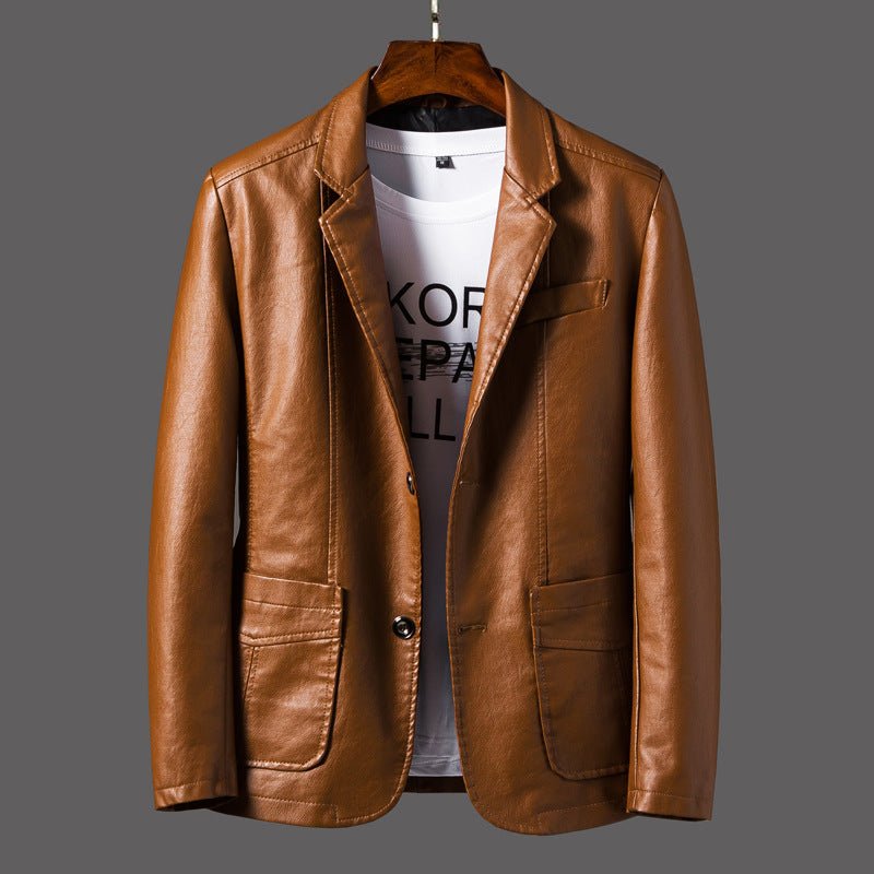 Men's Vegan Leather Blazer | Notched Lapel Tailored Fit Hero