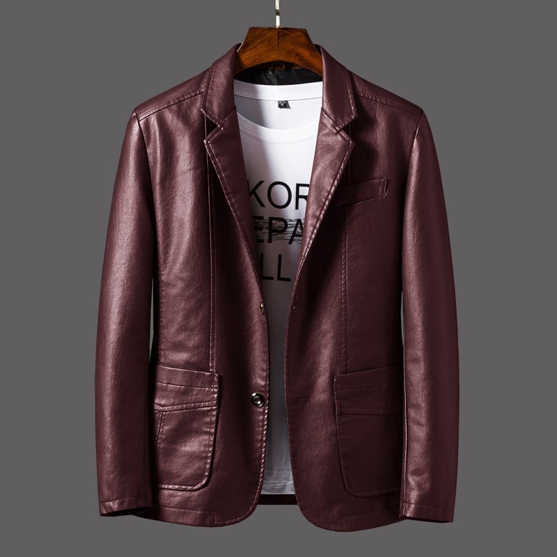 Men's Vegan Leather Blazer | Notched Lapel Tailored Fit Side