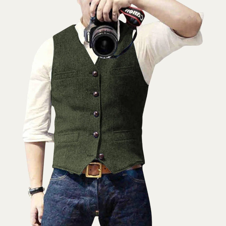Men's Vintage Button-Up Vest | Notched Hem Tailored Alternate