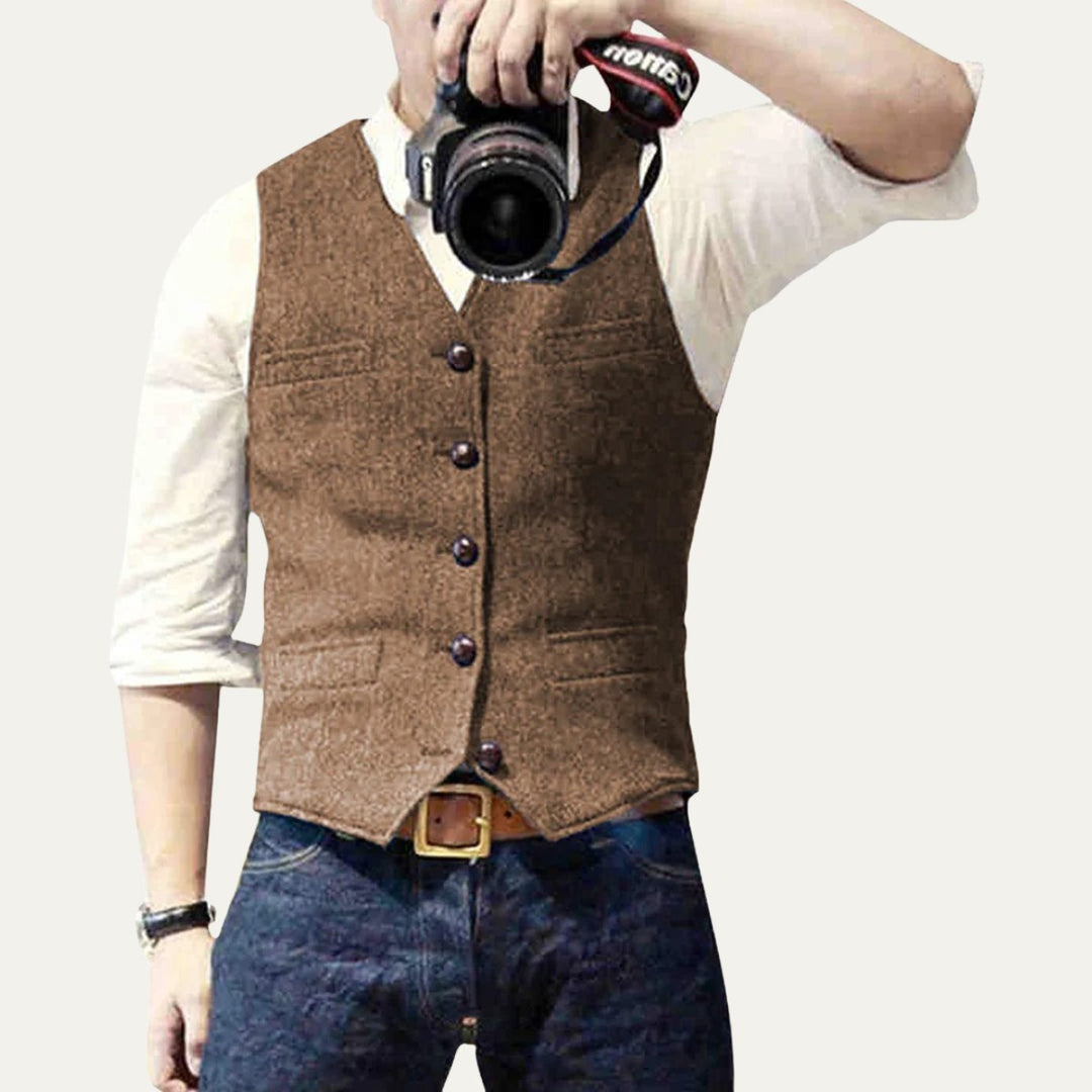Men's Vintage Button-Up Vest | Notched Hem Tailored Lifestyle