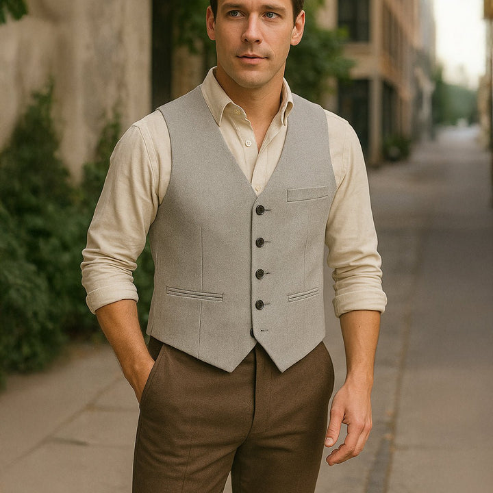 Men's Vintage Button-Up Vest | Notched Hem Tailored View 13